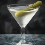 Dill pickle martini in a chilled glass with garnish