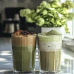 Matcha Chocolate Tea – The Best 3-Ingredient Fusion Drink 4 Creamy matcha chocolate tea in ceramic mug on wooden table