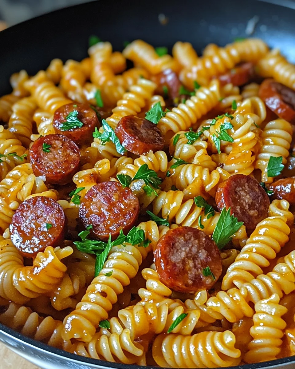 One-Skillet Spicy Honey BBQ Sausage & Pasta