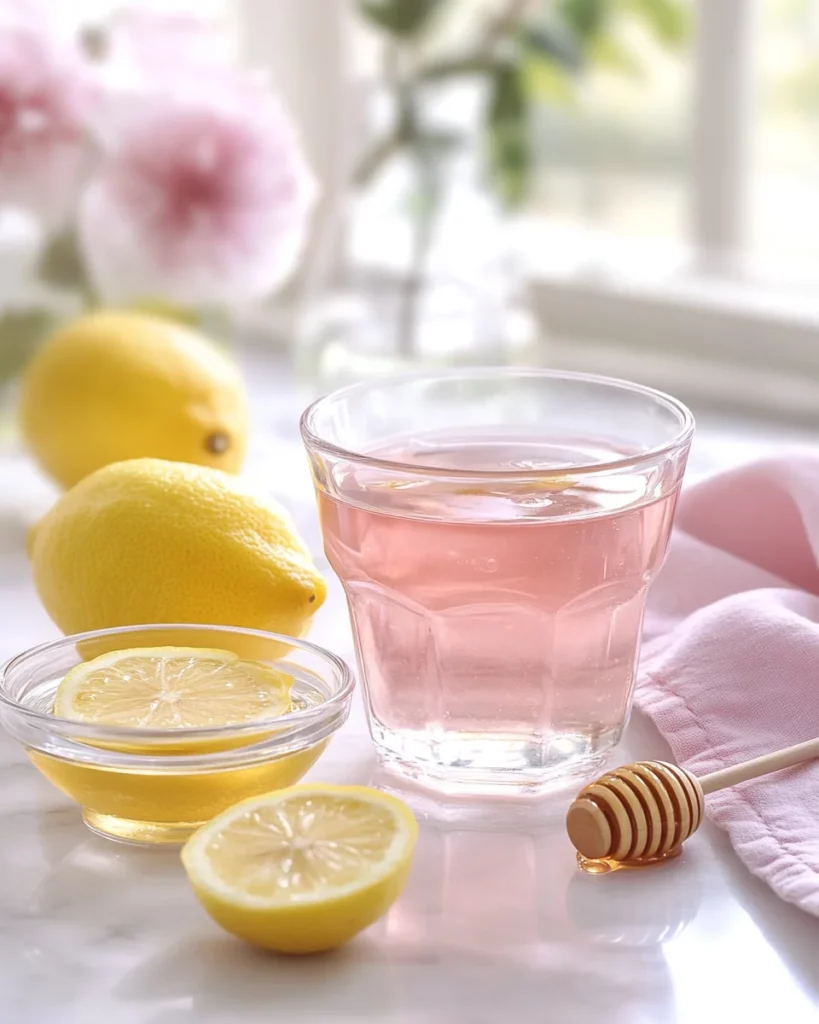 Pink Salt Trick Recipe 3 Pink Salt Trick Recipe in a glass with lemon and honey