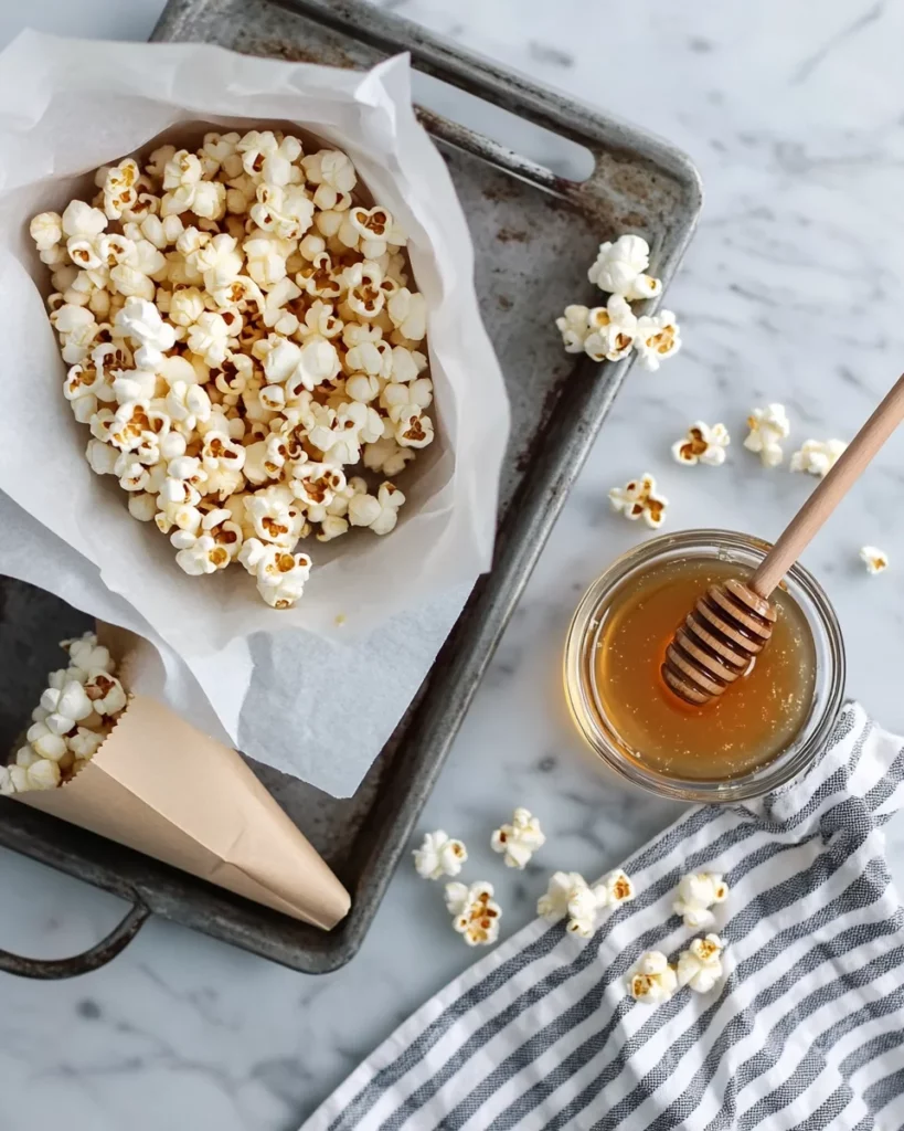 Hot Honey Popcorn – The Best 6-Ingredient Snack You’ll Crave 3 Hot honey popcorn with sriracha drizzle in bowl
