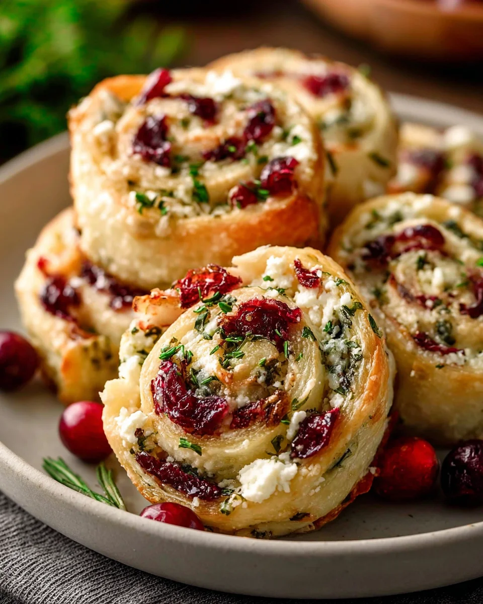 Cranberry Cream Cheese Pinwheels with Feta & Herbs