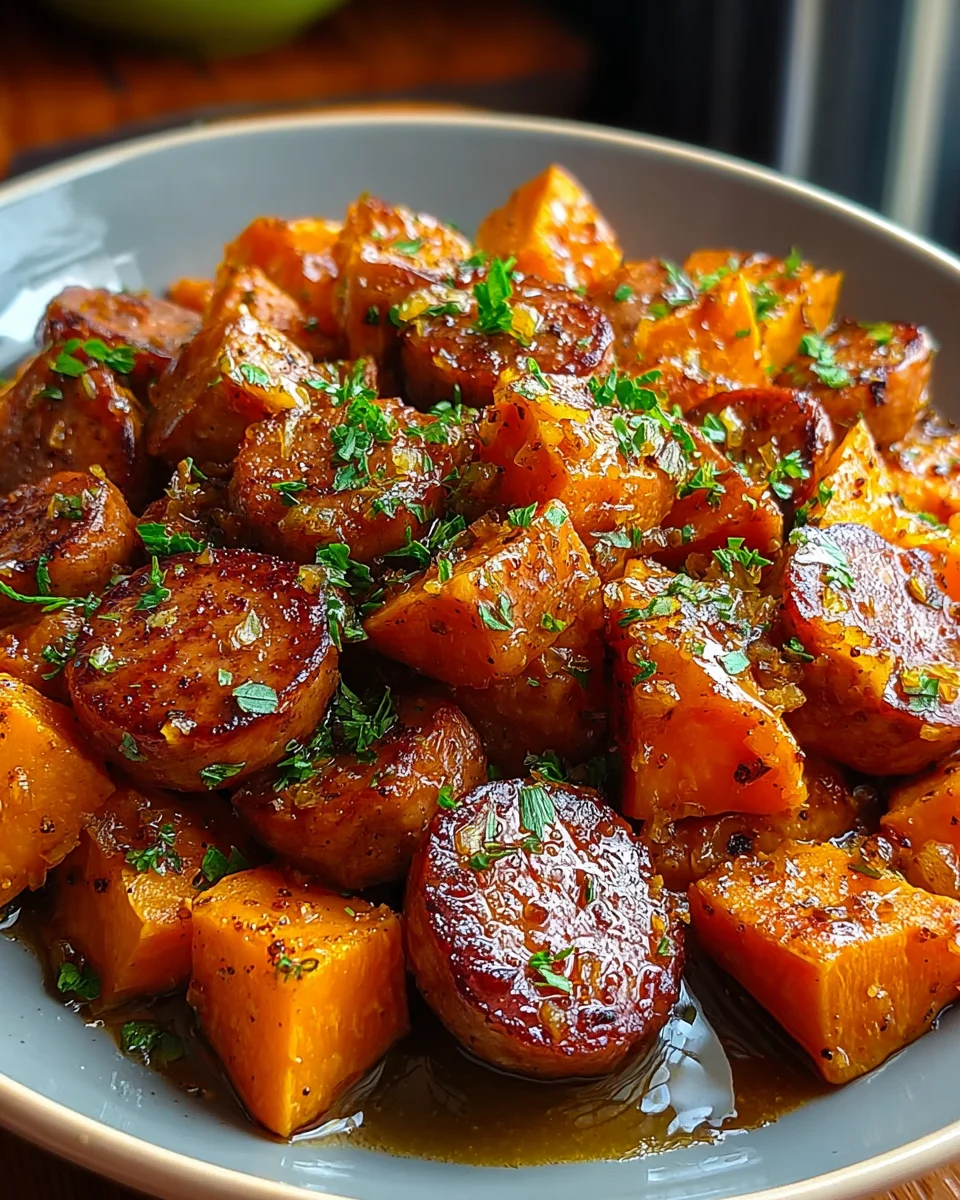 Sausage and Sweet Potatoes with Honey Garlic Sauce