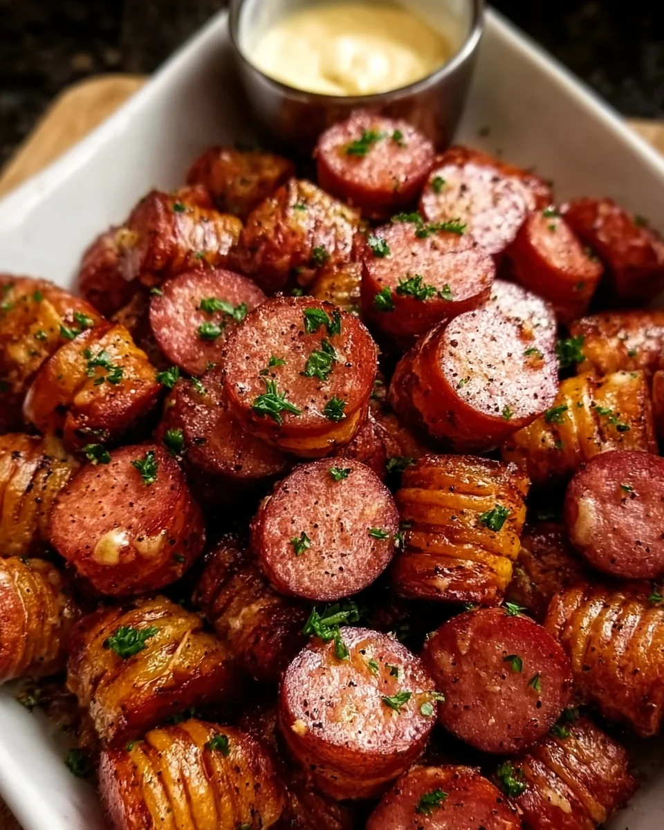Mustard Hasselback Kielbasa Bites
