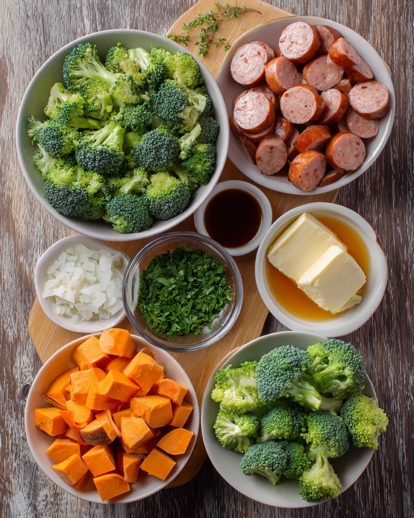 Sheet pan sausage and sweet potatoes with honey garlic sauce 4 Sheet pan sausage and sweet potatoes with honey garlic sauce