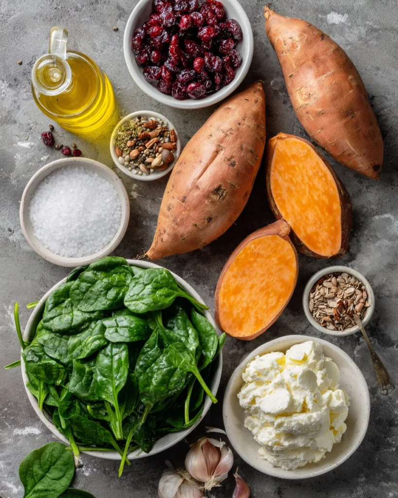 Creamy Ricotta & Spinach Stuffed Sweet Potatoes 4 codinofouad A photo of the ingredients 4 medium sweet potatoe 4a9a105e 301a 41e2 8cfd 829fc72fa458 2