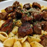 Garlic Butter Steak Bites & Shell Pasta