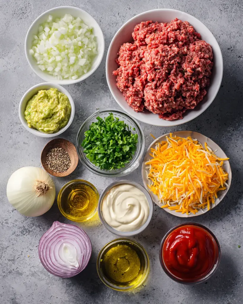 Keto Cheeseburger Casserole: Delight in Low-Carb Comfort! 6 codinofouad flat lay of fresh ingredients for 907 g extra lea 98926a25 1741 4098 98bd b5964af258d4 3