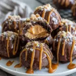 Chocolate Peanut Butter Snowballs with Caramel Drizzle Delight!