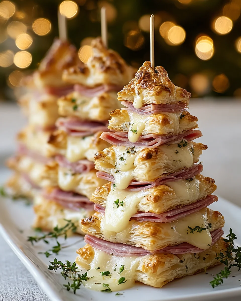 Stacked Puff Pastry Christmas Trees with Ham & Cheese