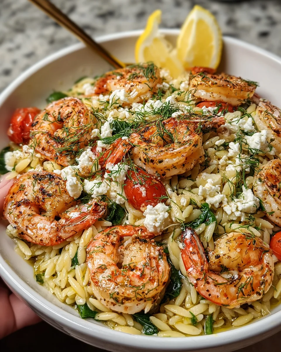 Lemon Feta Orzo Shrimp