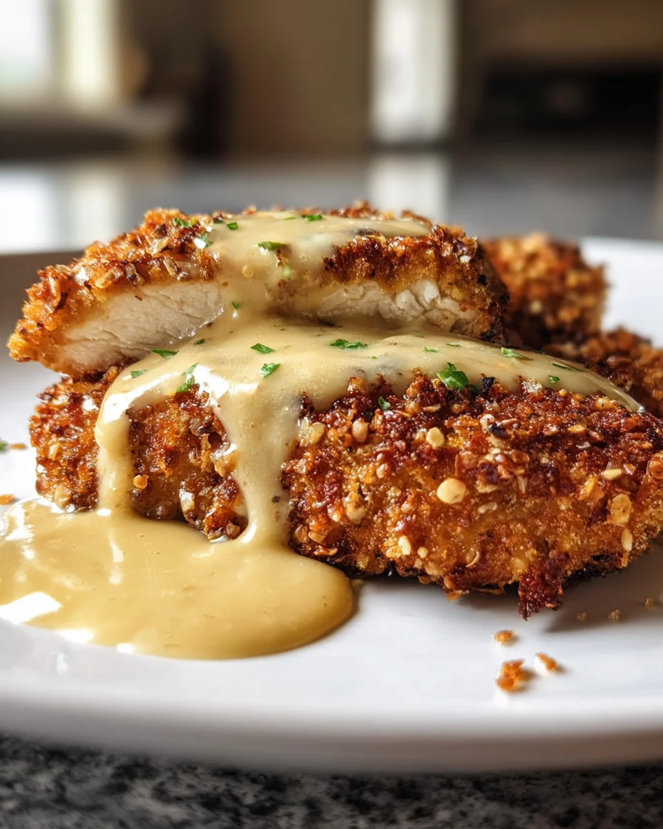 Savory Pretzel Chicken with Mustard-Cheddar Sauce