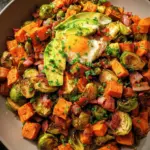 Quick Sweet Potato Brussel Hash
