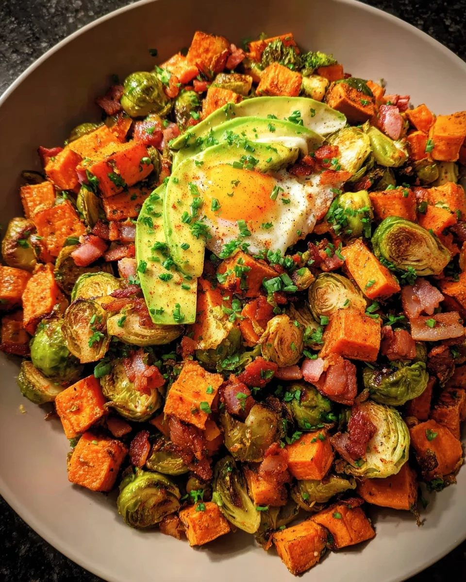 Quick Sweet Potato Brussel Hash
