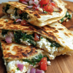 Mediterranean Quesadillas with Spinach, Feta, Mozzarella, and Red Onion