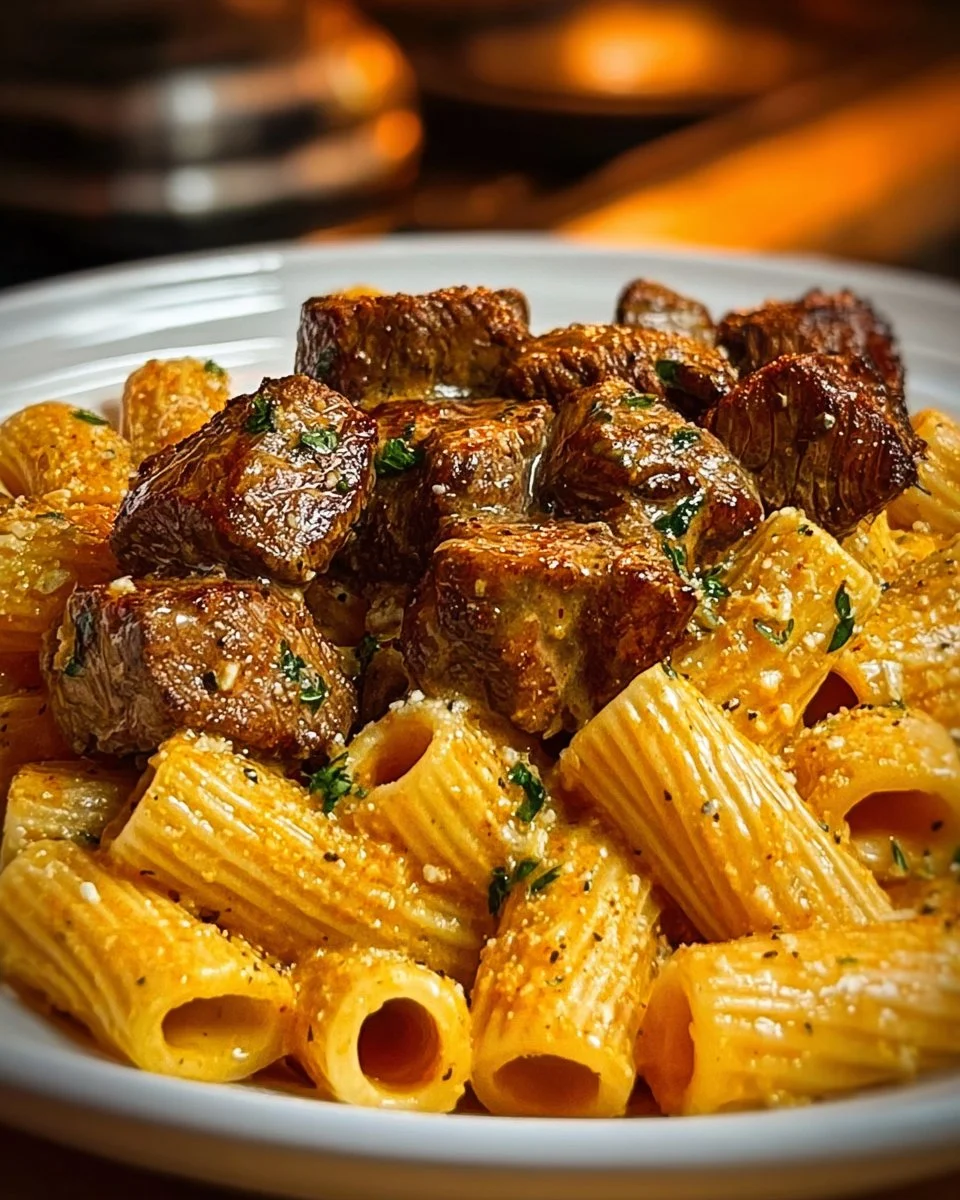 Cajun Steak Tips with Creamy Parmesan Rigatoni