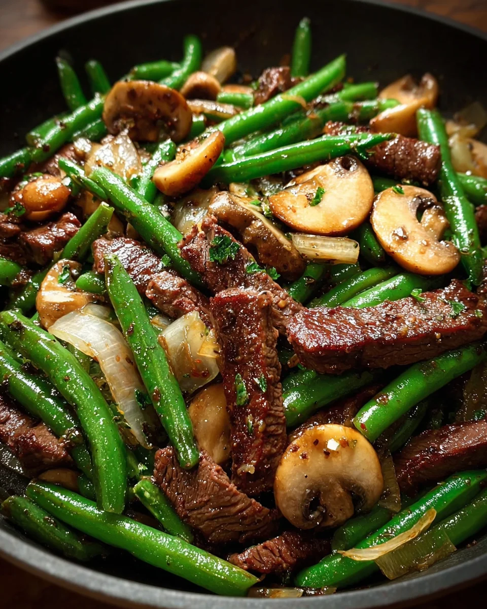 Black Pepper Beef, Mushroom & Green Bean Stir-Fry is Delish!