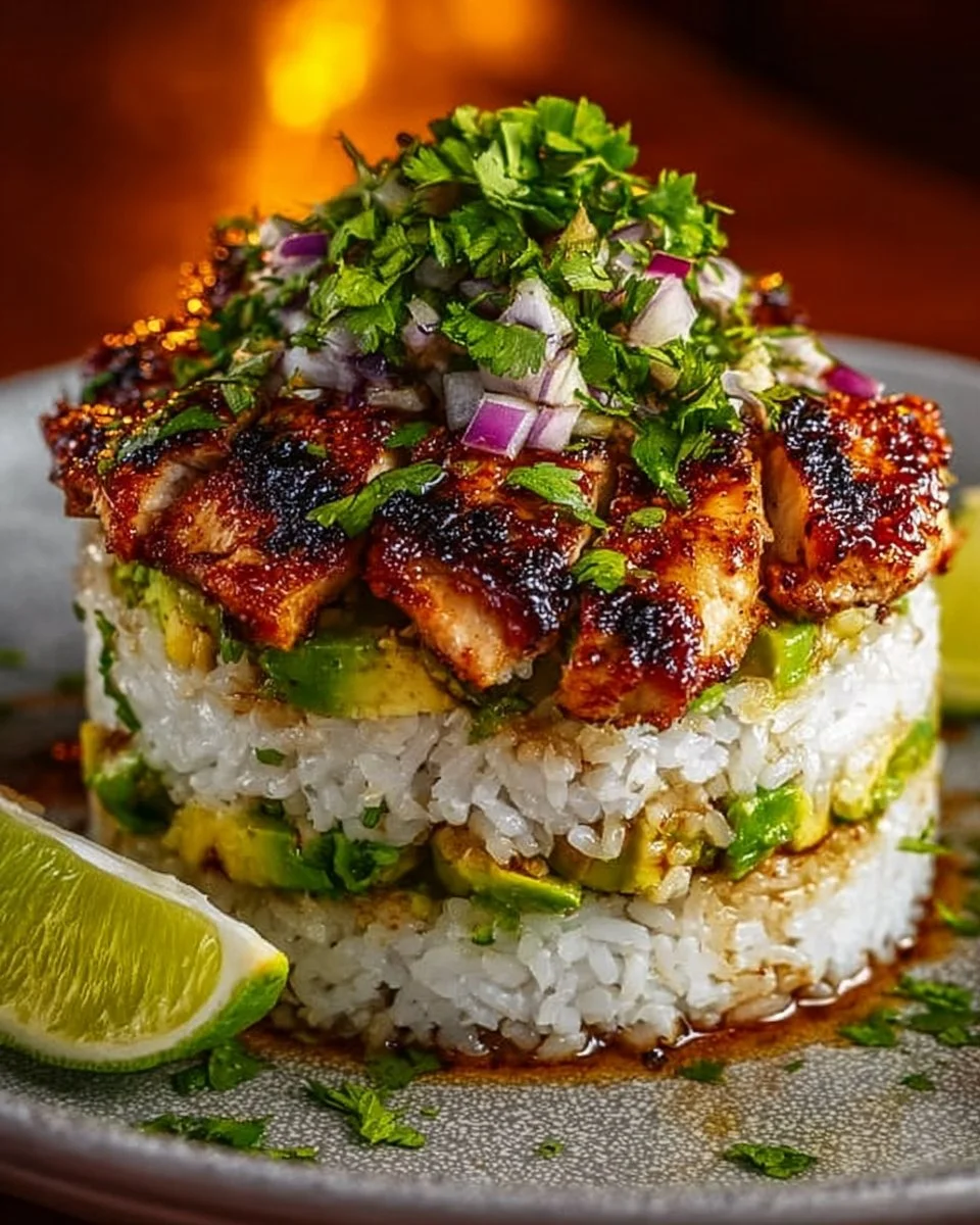 Honey Lime Chicken & Avocado Rice Stack
