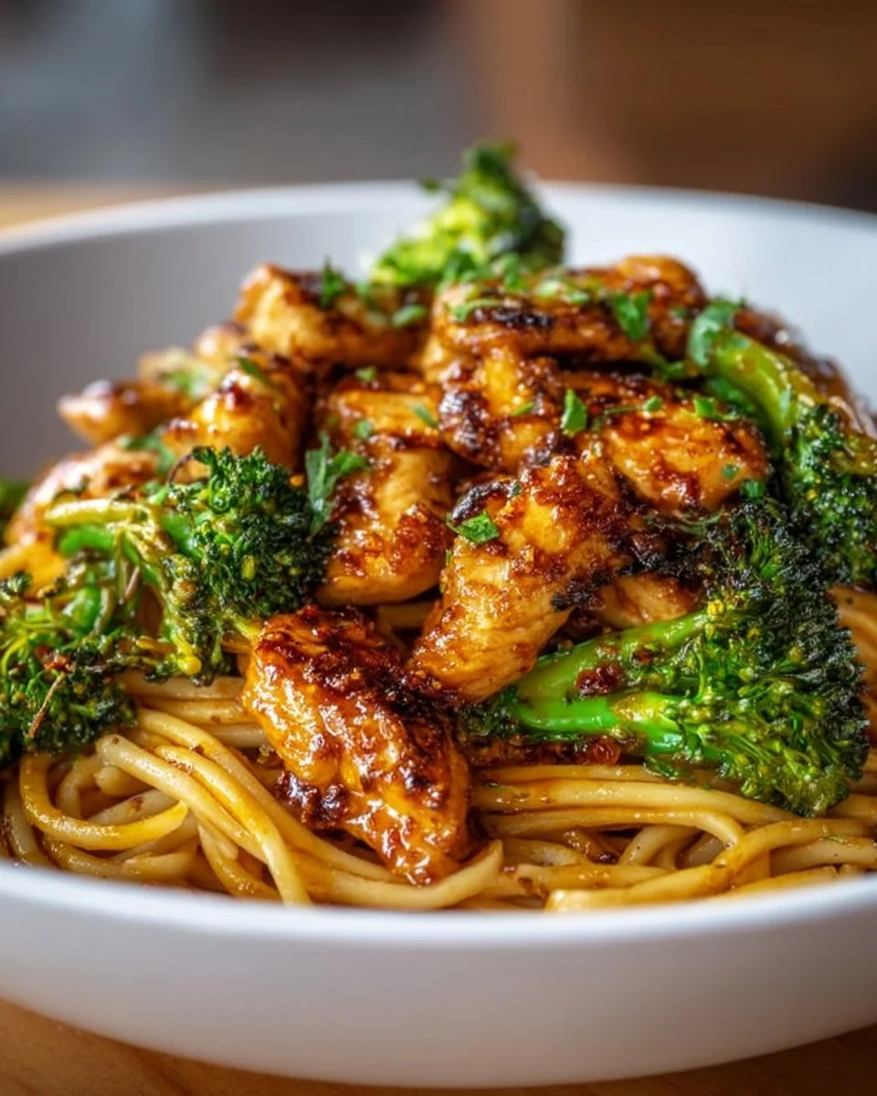Spicy Garlic Chicken and Broccoli Noodle Bowls Delight You!
