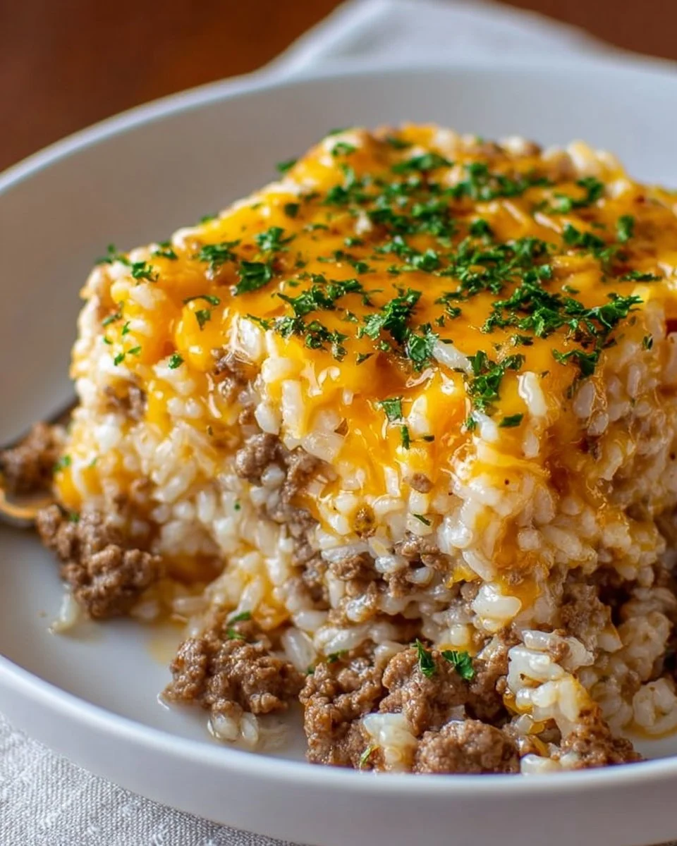 Cheesy Ground Beef and Rice Casserole