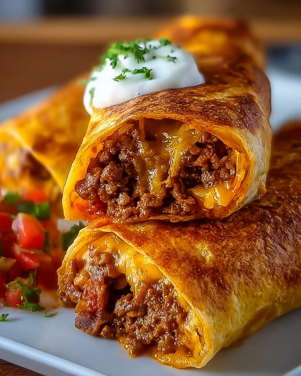 Crispy Cheesy Beef Chimichangas