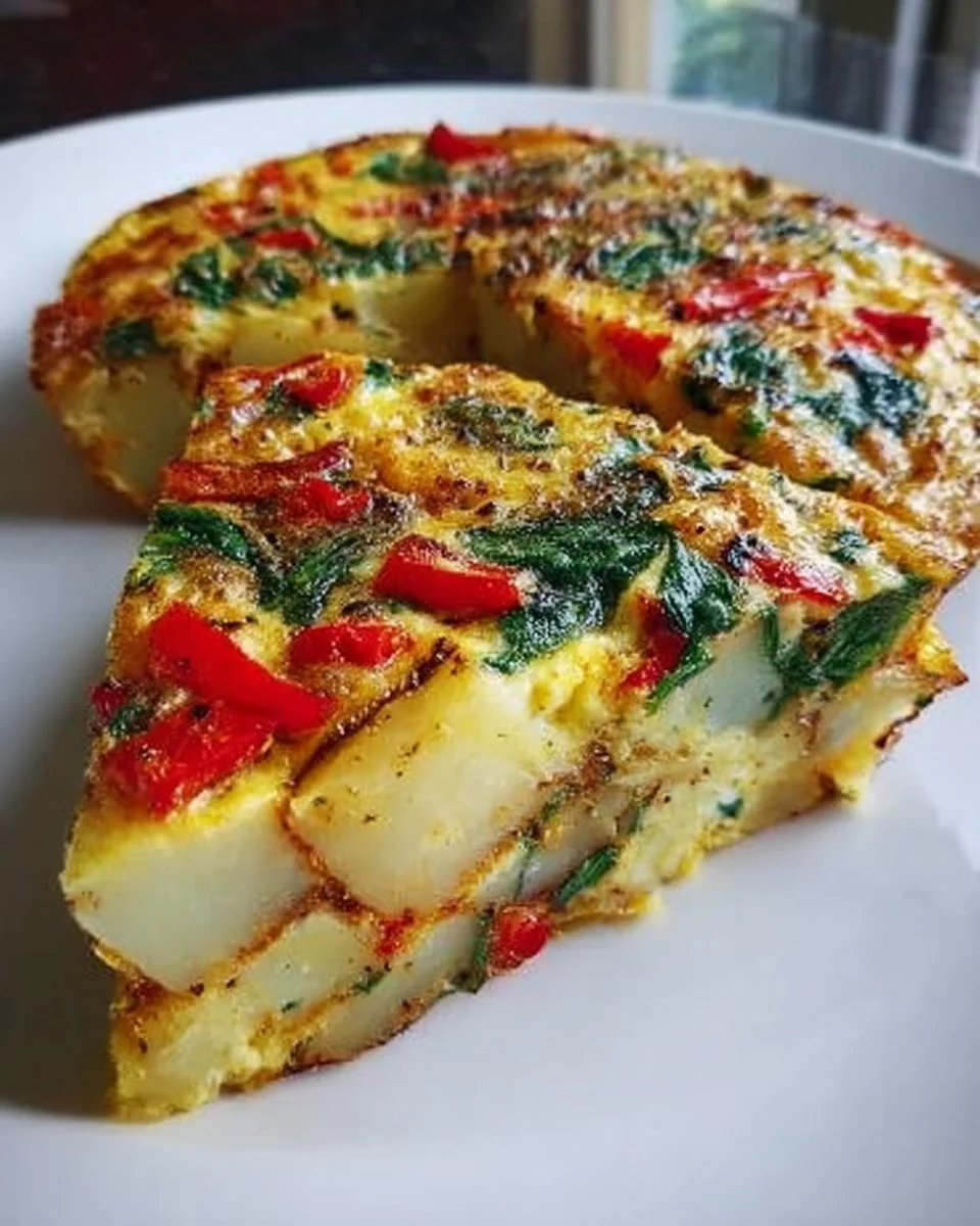 Easy Frittata with Potatoes, Red Peppers, and Spinach