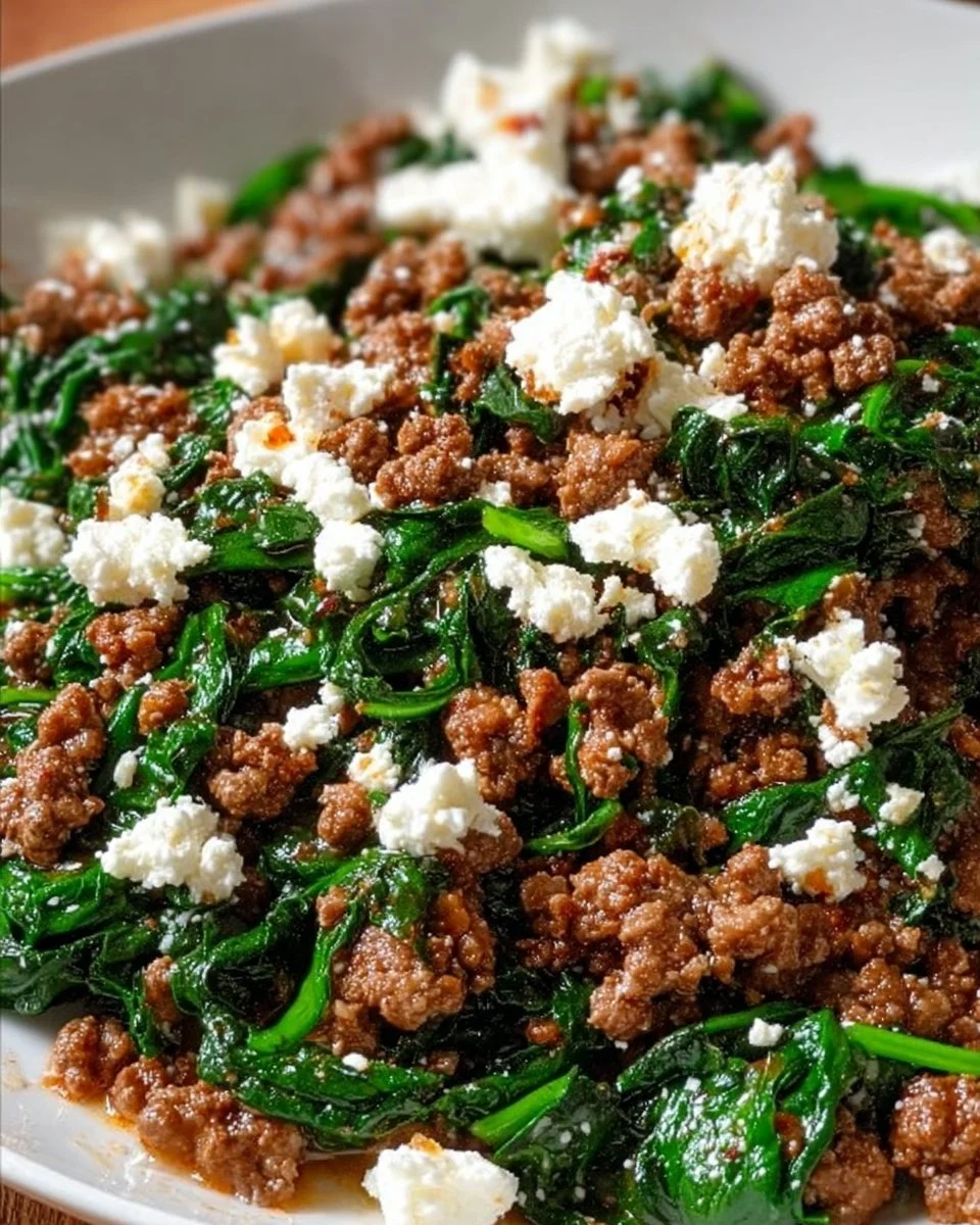 Ground Beef and Spinach Skillet with Feta