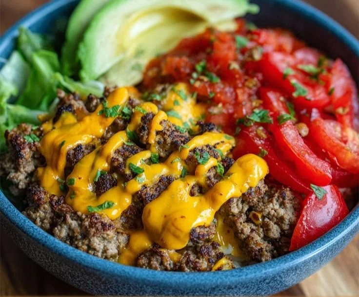 High-Protein Cheeseburger Bowls Recipe – Low-Carb Meal Prep with Ground Beef & Burger Sauce