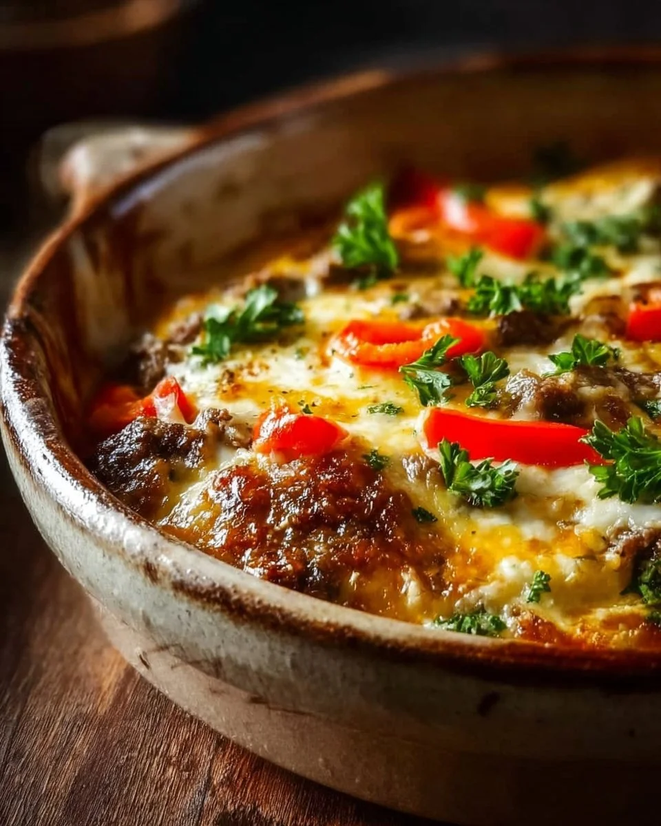Low Carb Philly Cheesesteak Casserole