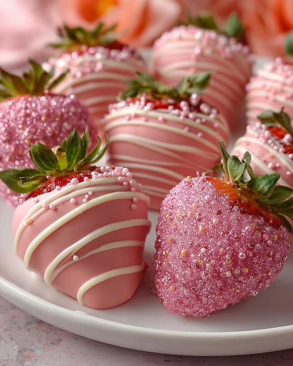 Sparkly Pink Chocolate Covered Strawberries