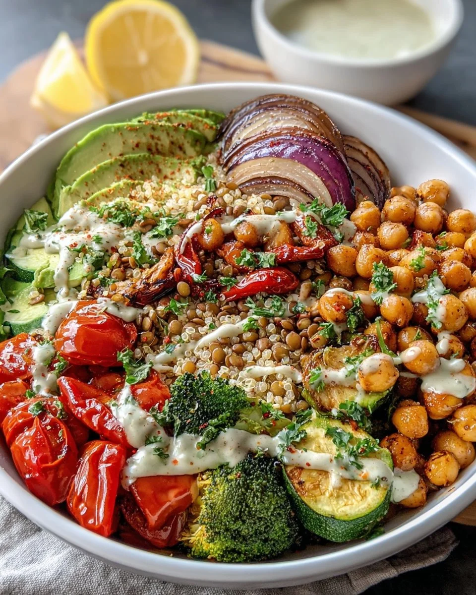 Colorful vegetable and legume bowl filled with fresh ingredients
