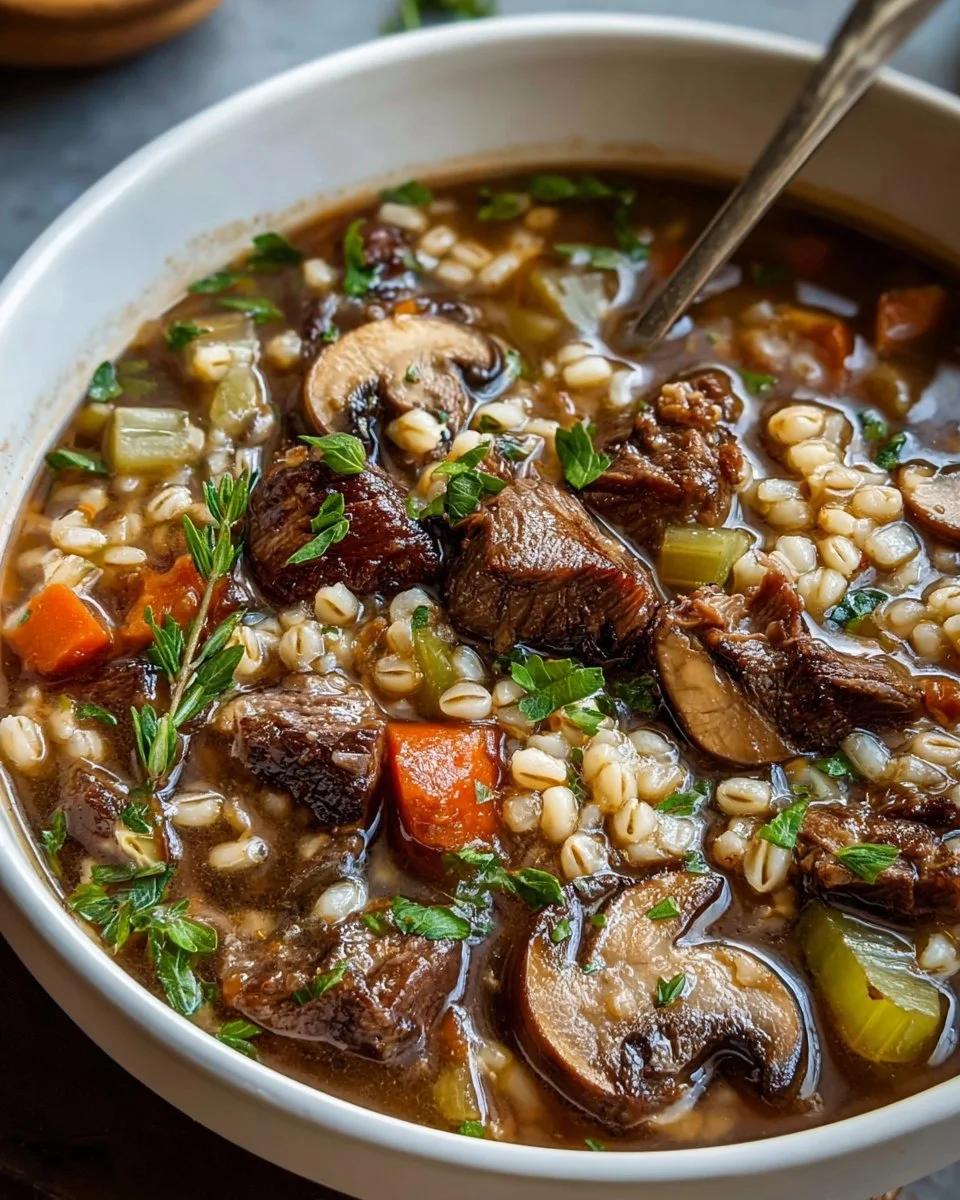 Vegetable Beef Barley Mushroom Soup