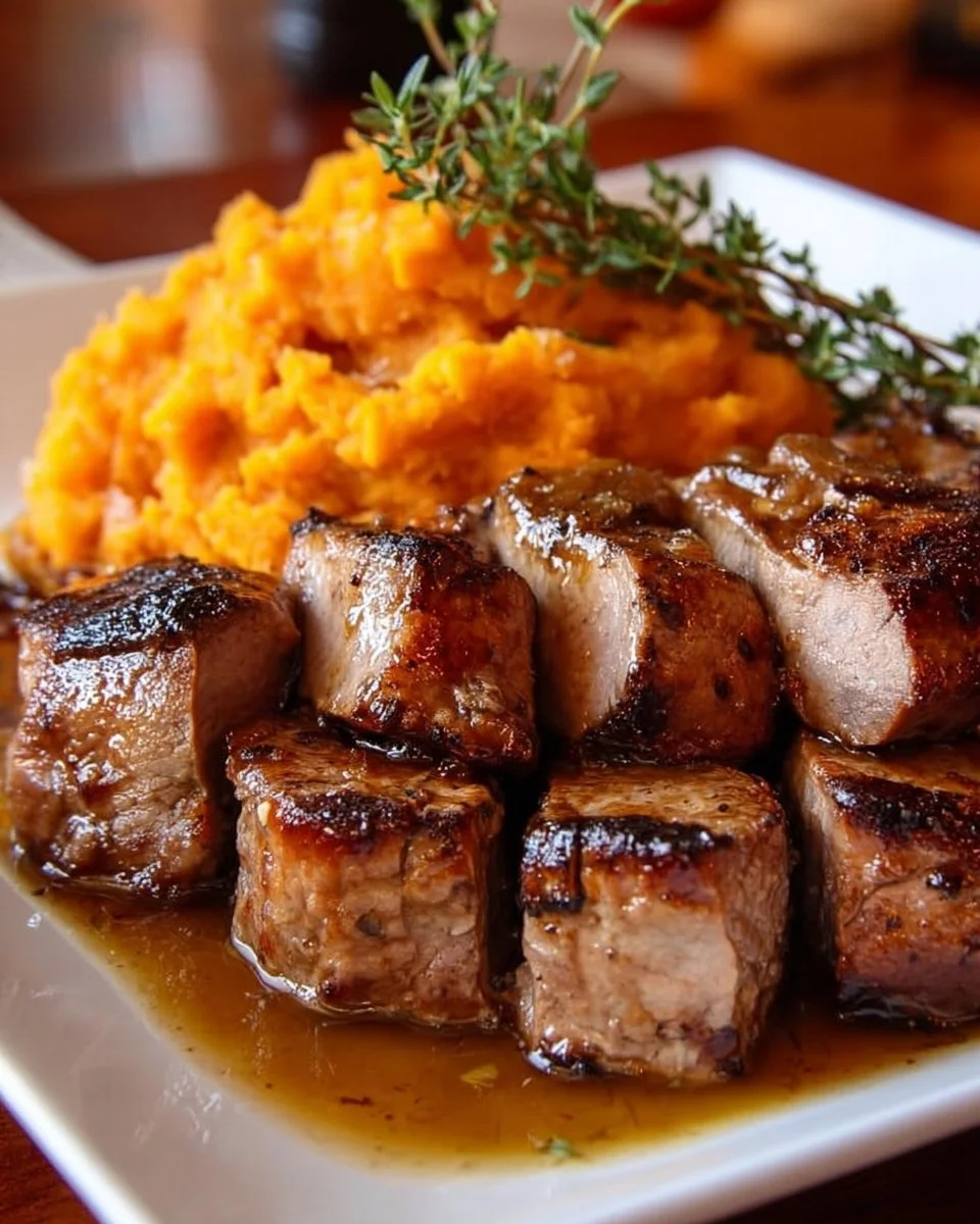 Apple Cider Pork with Mashed Sweet Potatoes