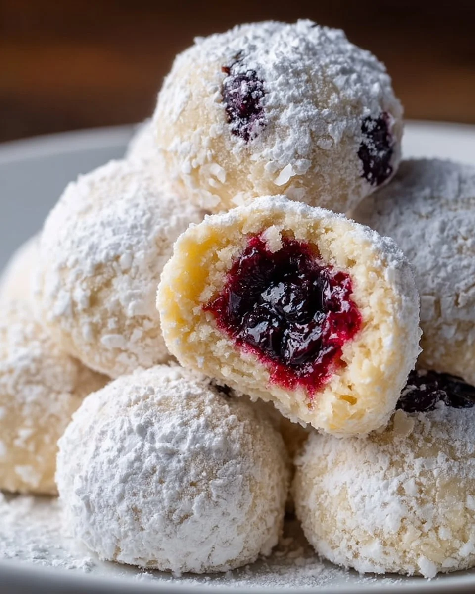 Blueberry-Filled Almond Snowball Cookies