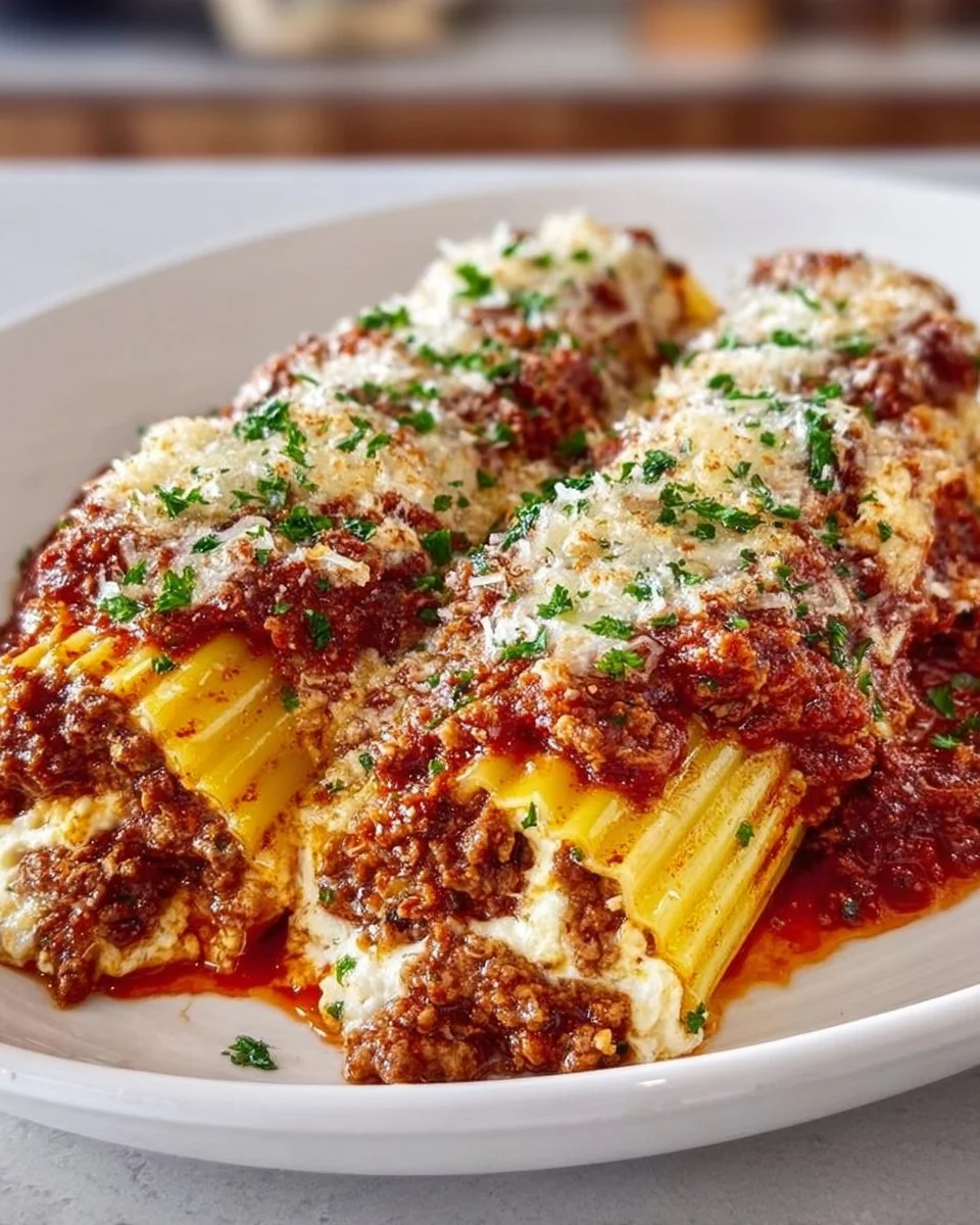 Comforting Stuffed Manicotti Recipe with Easy Meat Sauce