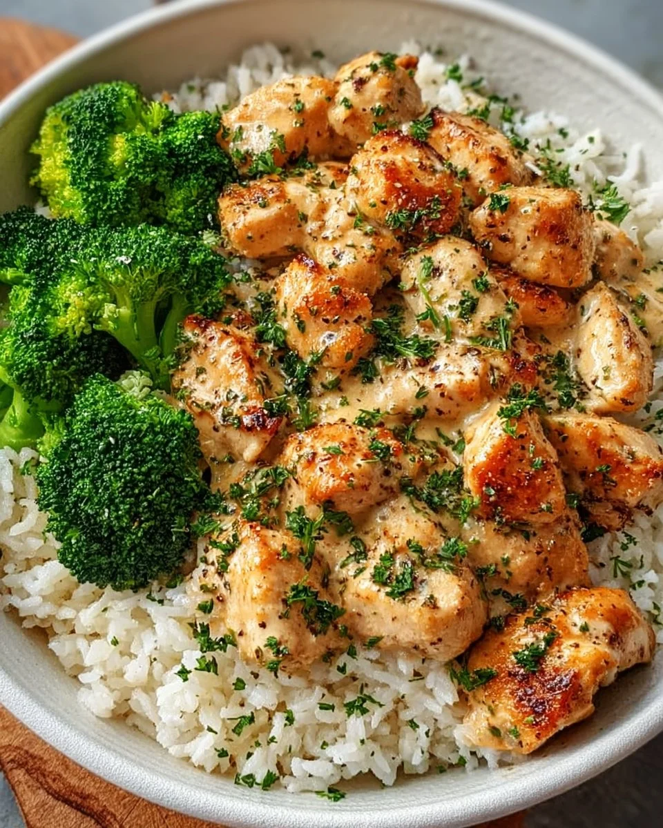 Creamy Garlic Chicken Rice Bowls