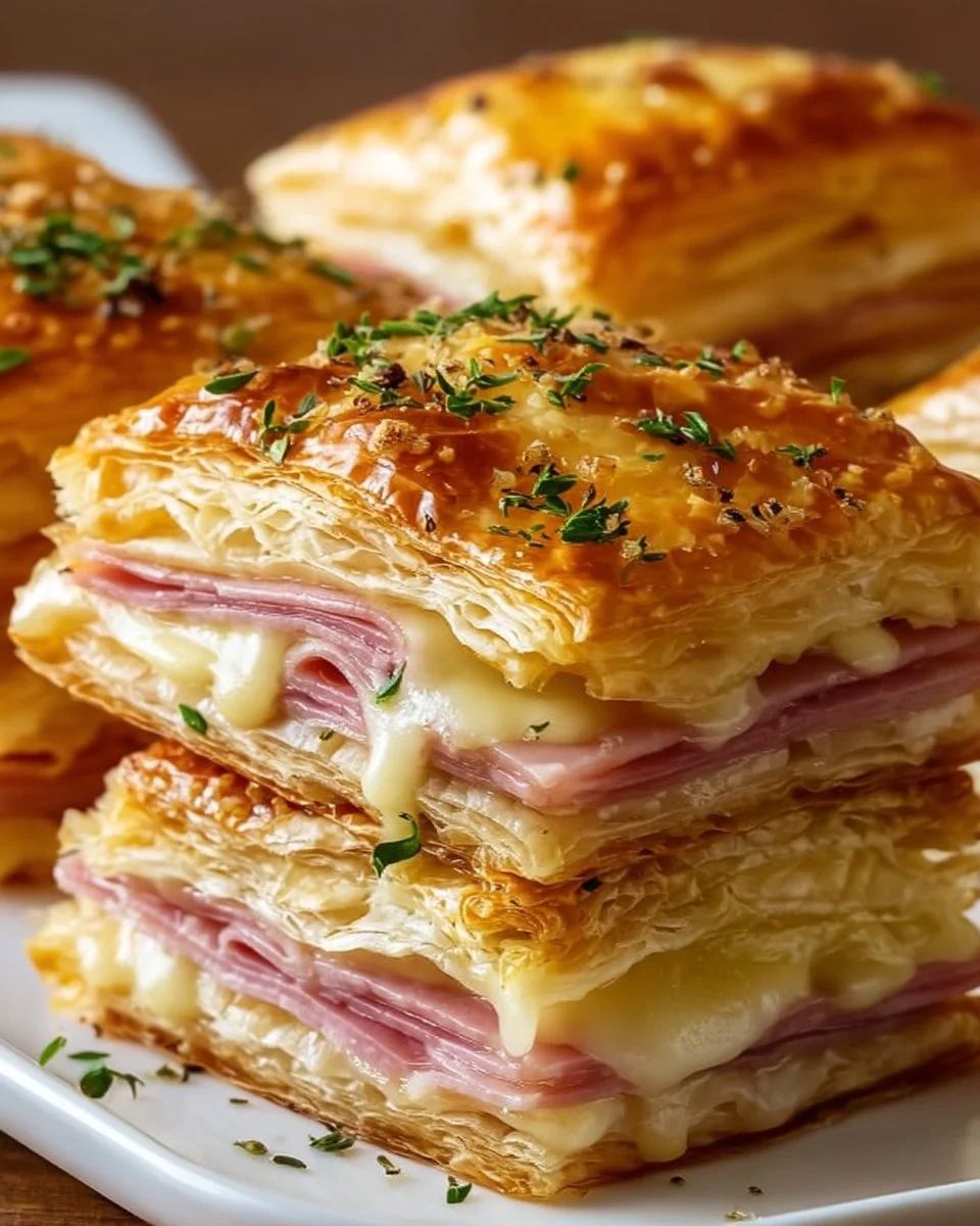 Crispy Ham & Cheese Puff Pastry Stacks