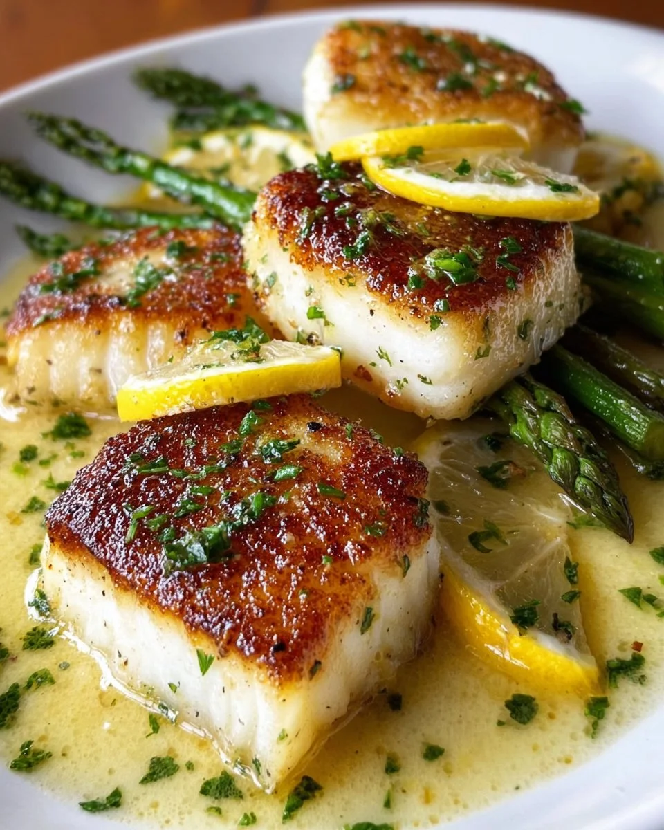 Crispy Pan-Seared Halibut with Lemon Butter Sauce