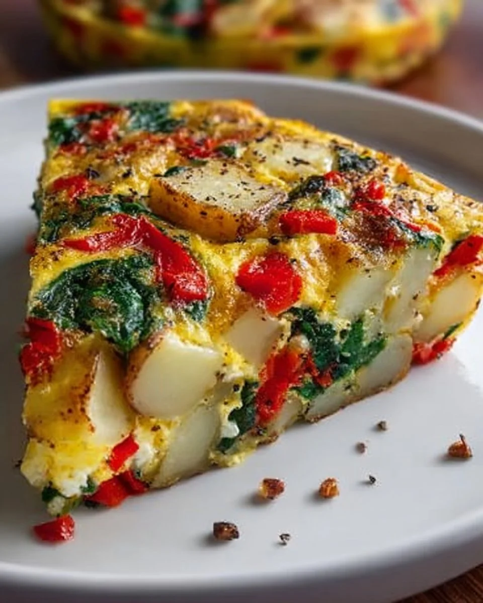 Easy Frittata with Potatoes, Red Peppers, and Spinach