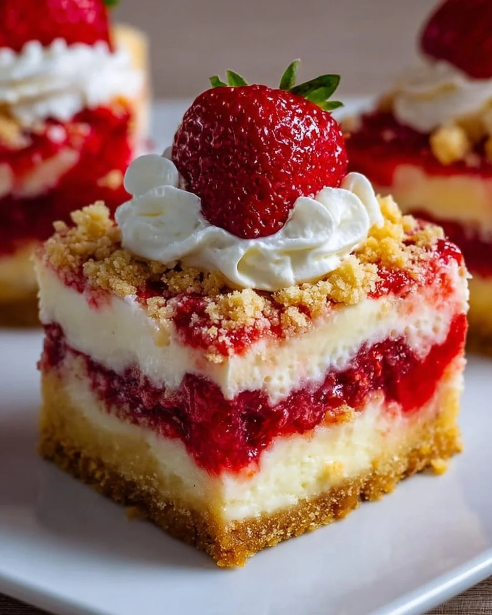 Heavenly Strawberry Shortcake Cheesecake Bars