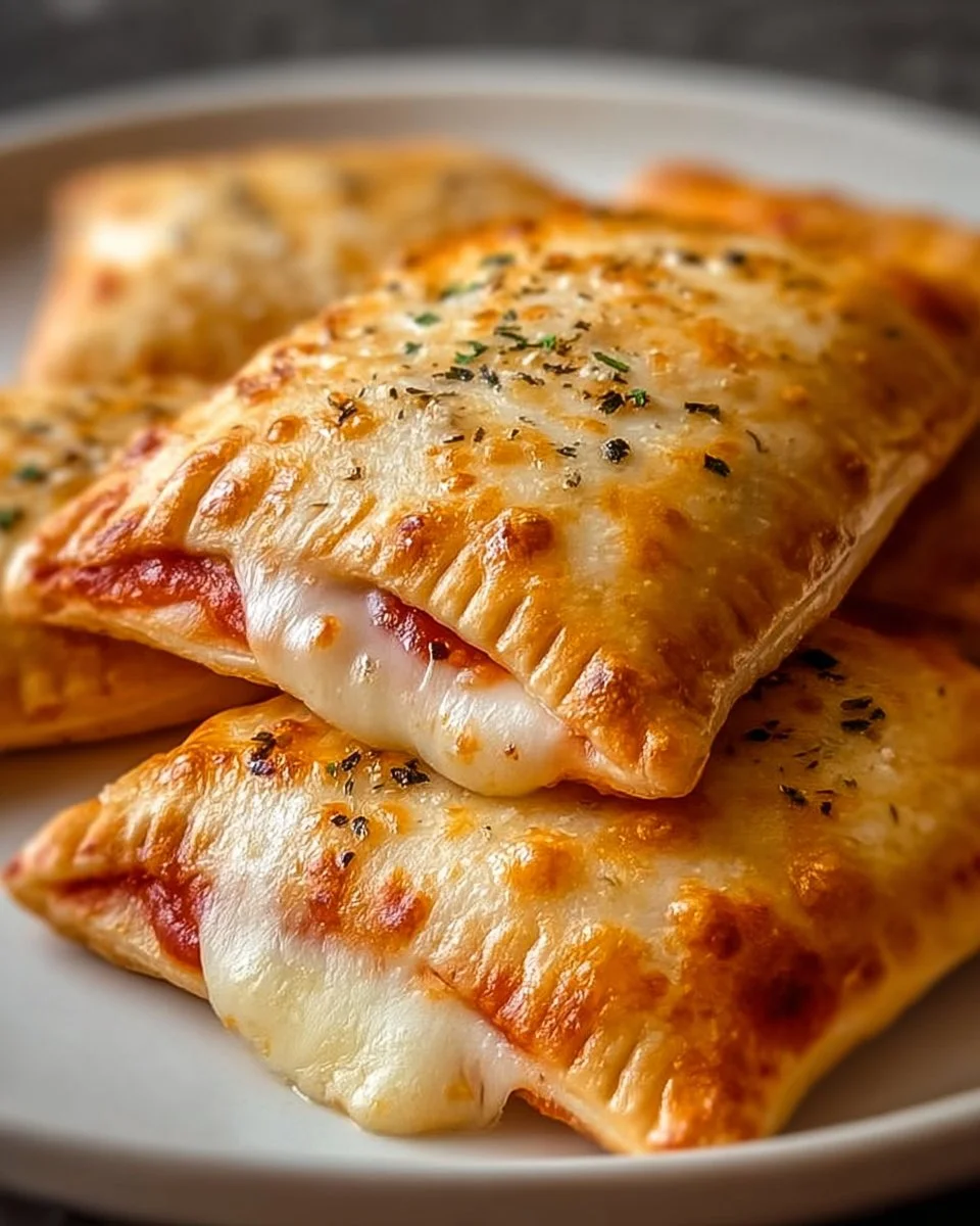 Homemade easy cheesy pizza pockets fresh out of the oven