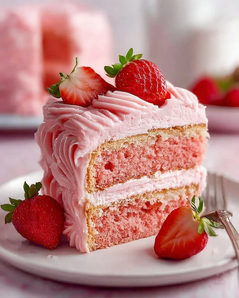 Homemade Strawberry Cake with Strawberry Frosting
