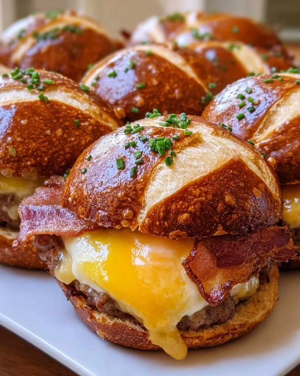 Breakfast Sliders on Pretzel Buns