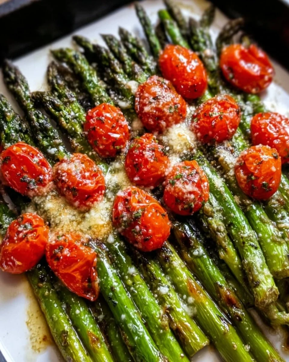 Easy Roasted Asparagus with Parmesan and Tomatoes