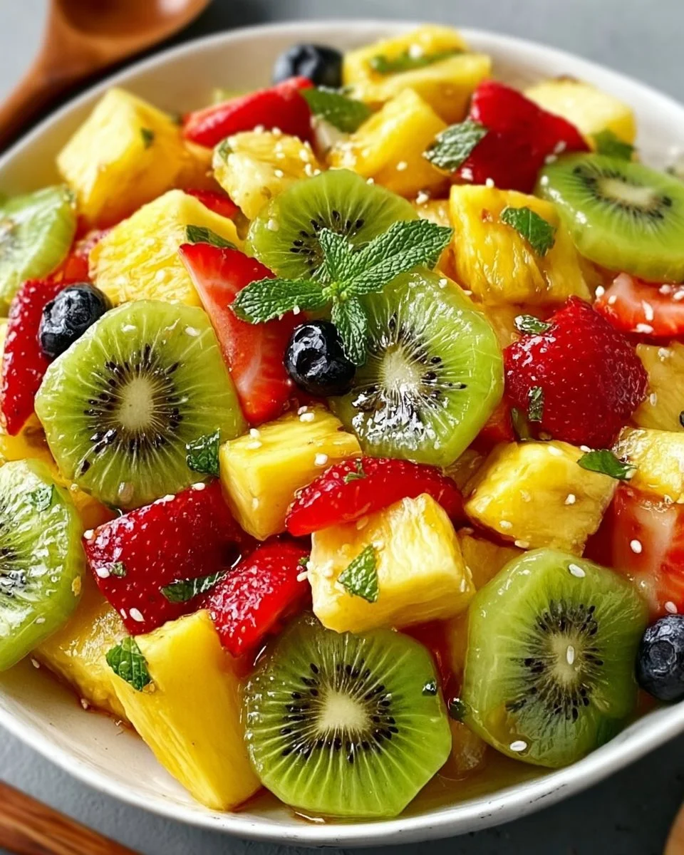Delicious Pineapple Kiwi Salad served in a bowl with fresh ingredients