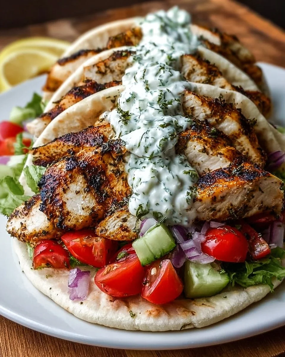 Greek Chicken Gyros with Lemon-Herb Marinade and Tzatziki