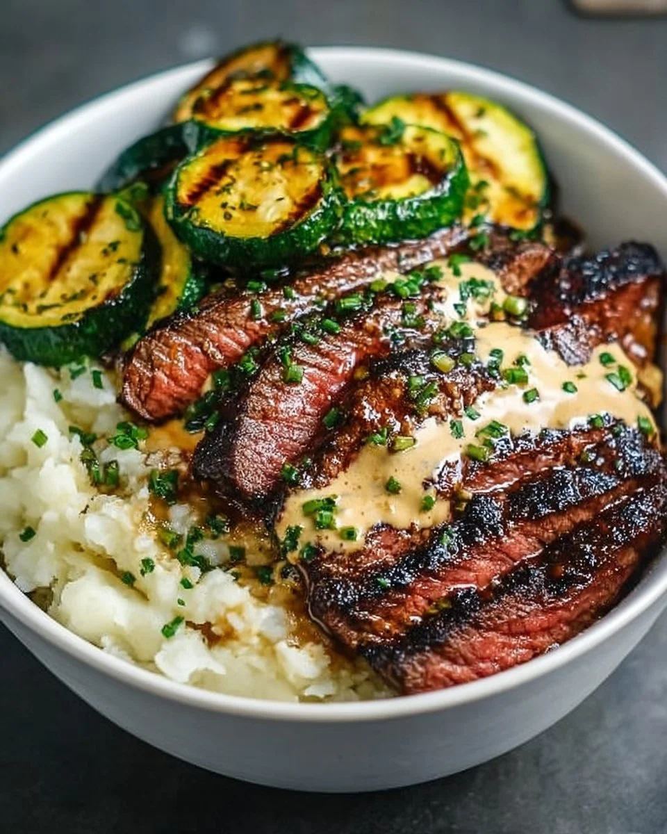 Grilled Steak Bowl with Sauce & Grilled Zucchini Bliss