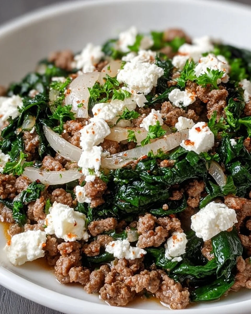 Ground Beef and Spinach Skillet with Feta