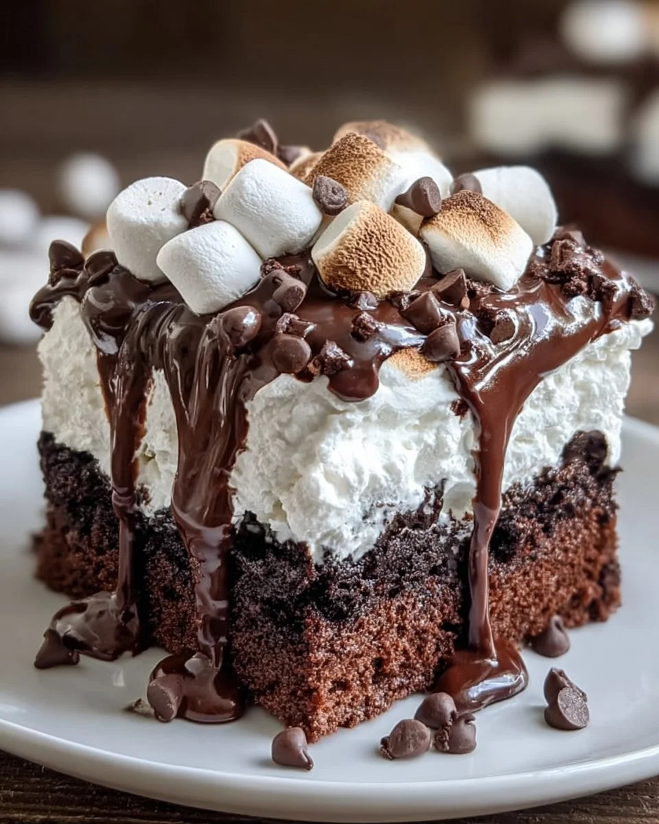 Marshmallow Chocolate Poke Cake
