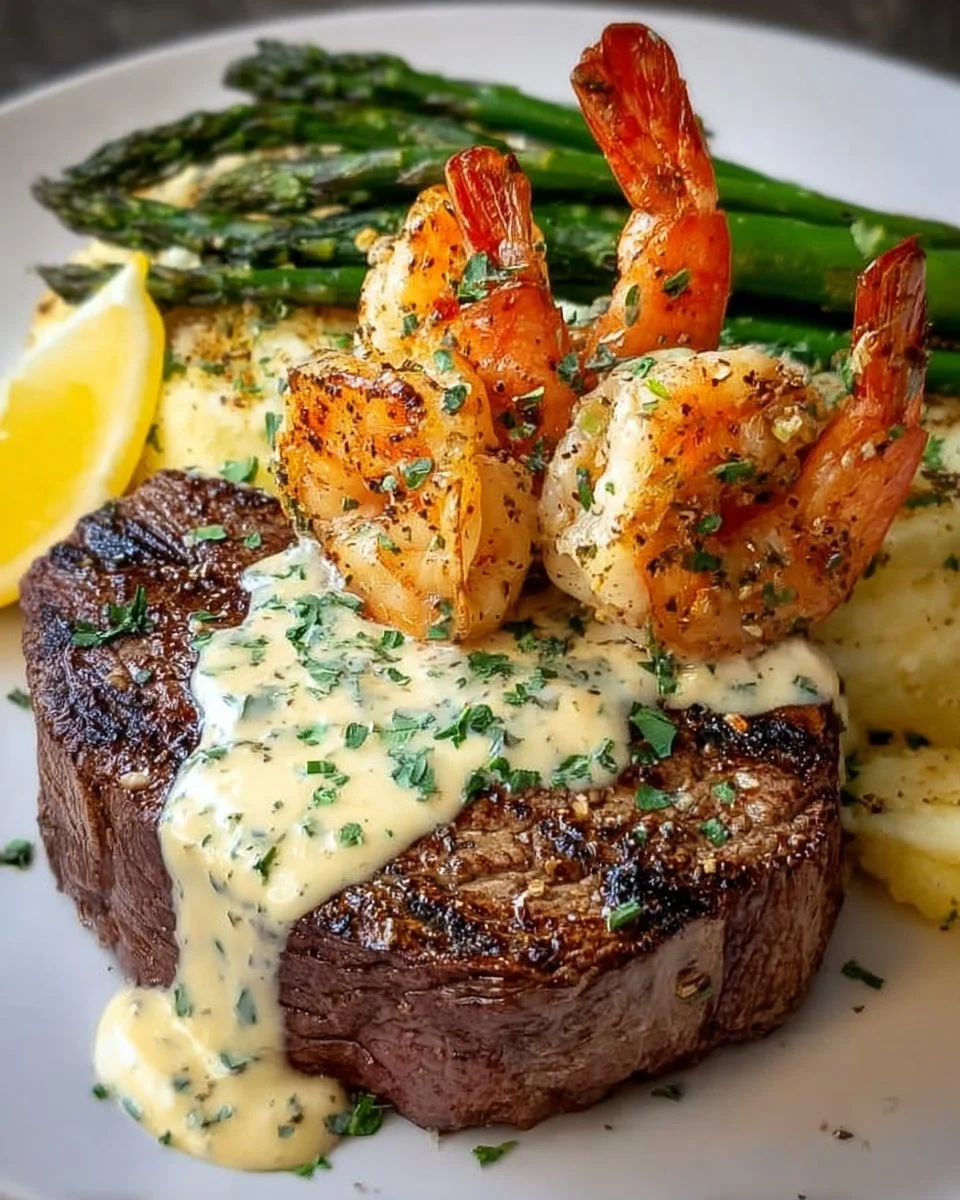 Surf and Turf with Creamy Garlic Sauce delights every bite!